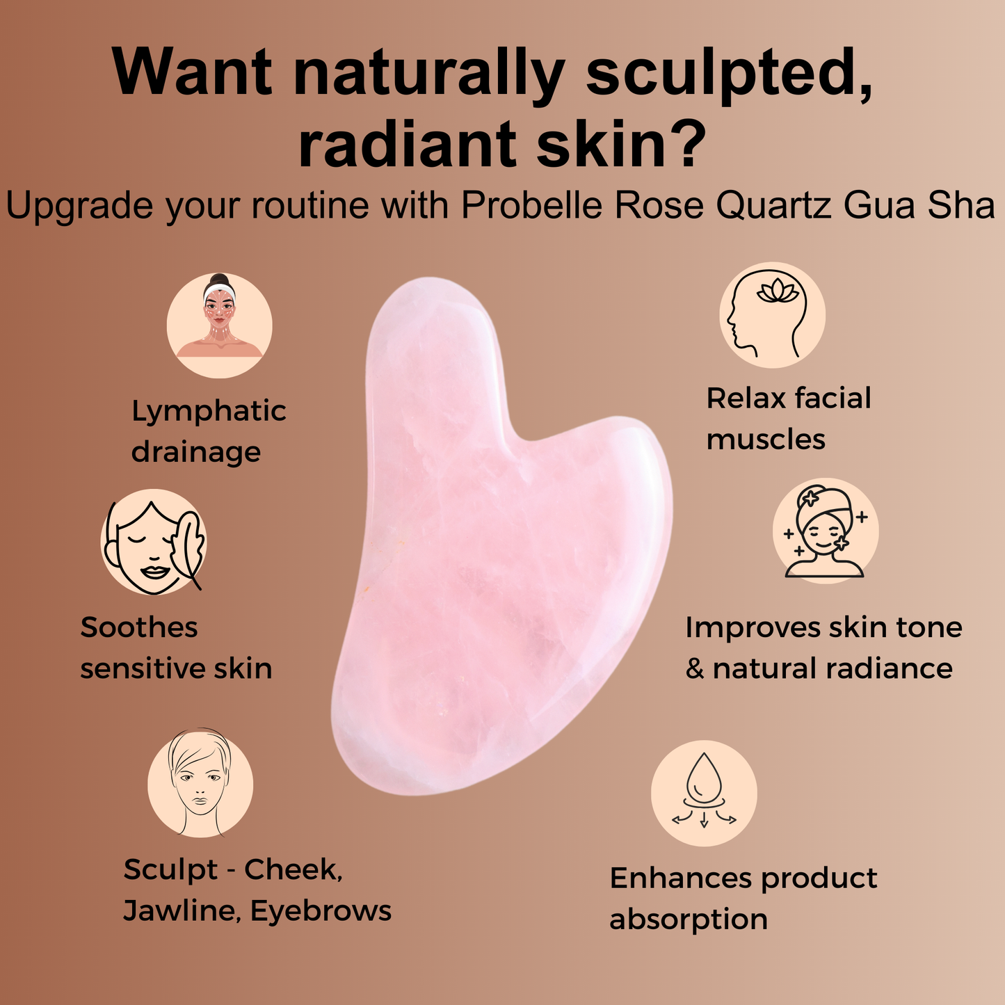 Probelle Premium Rose Quartz Roller & Gua sha Set
