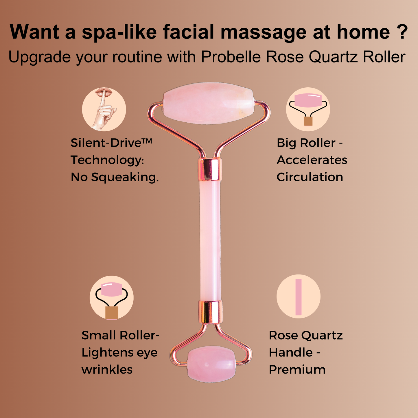 Probelle Premium Rose Quartz Roller & Gua sha Set