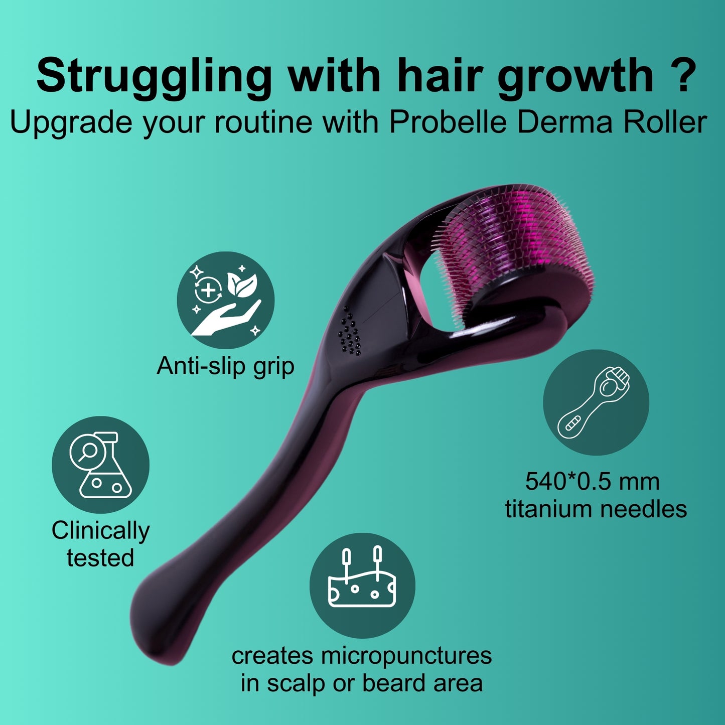 Probelle 0.5mm Derma Roller for Hair Regrowth