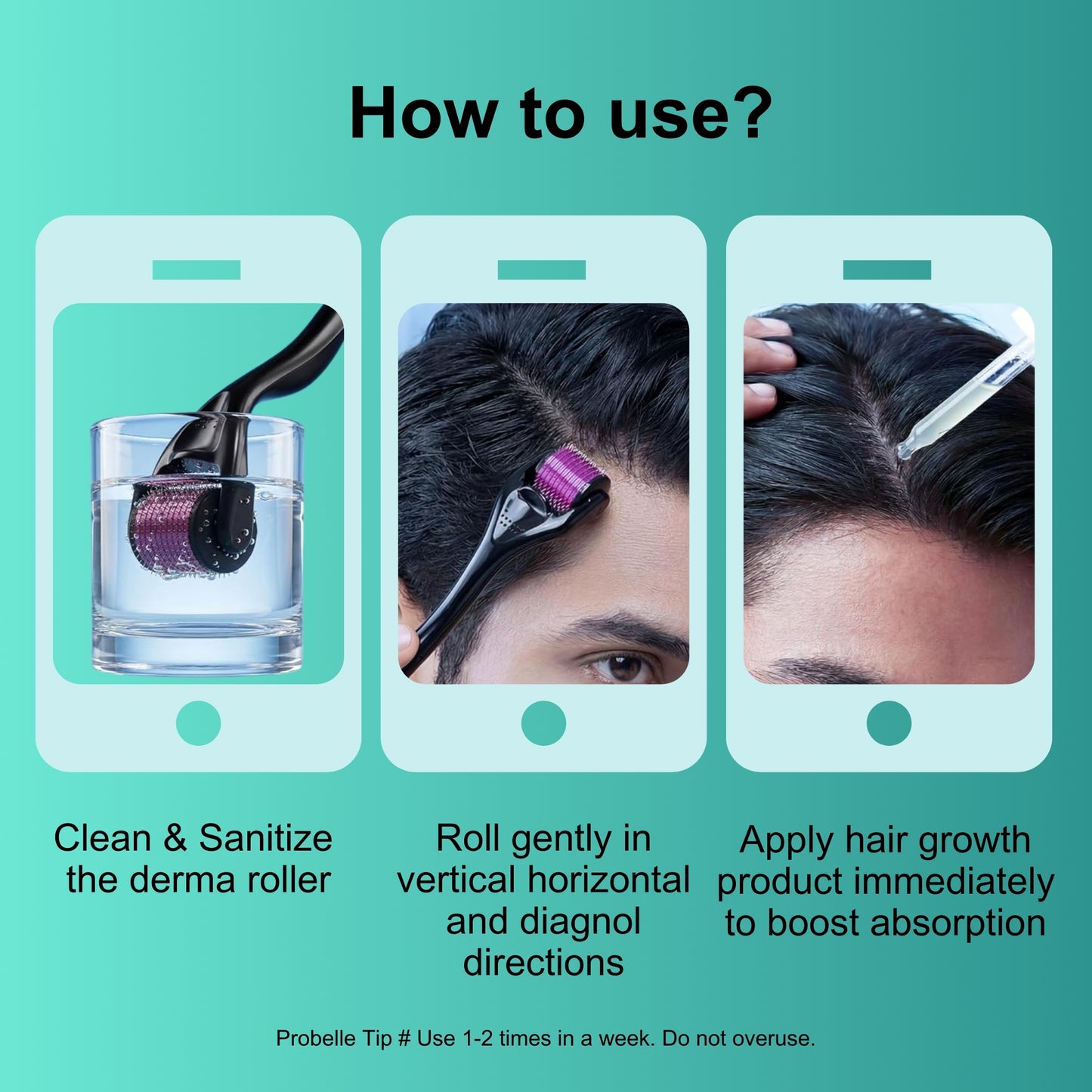 Probelle 0.5mm Derma Roller for Hair Regrowth