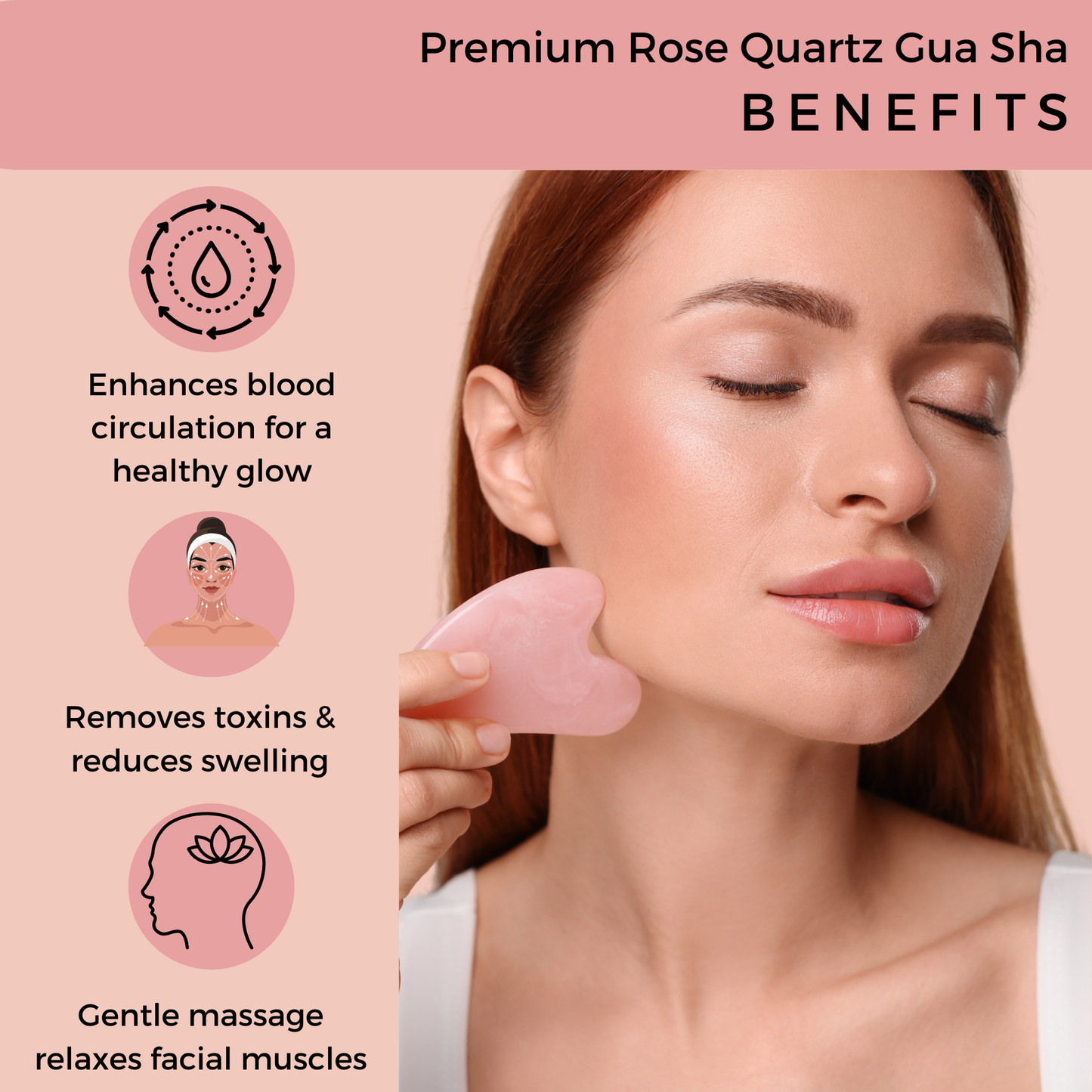 Probelle Premium Rose Quartz Roller & Gua sha Set