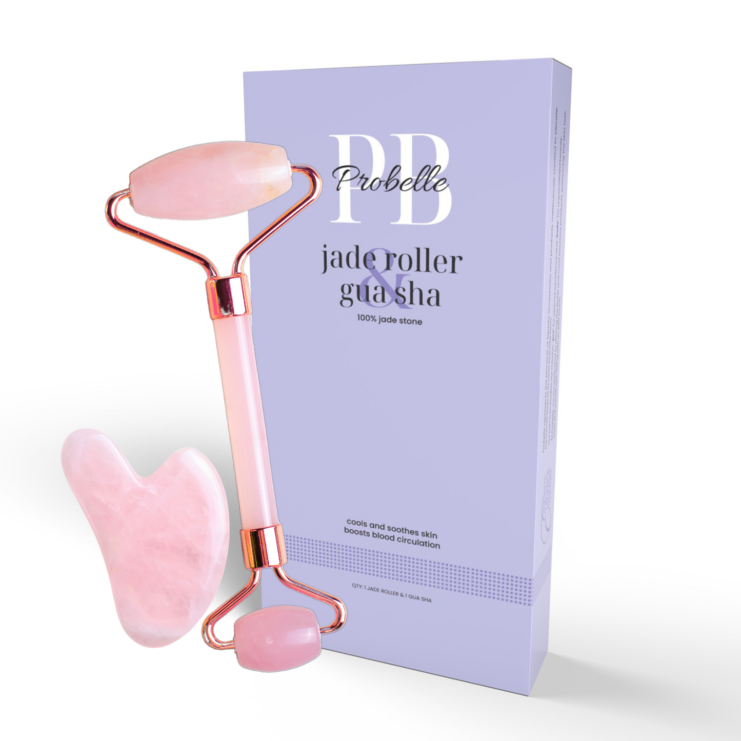 Probelle Premium Rose Quartz Roller & Gua sha Set