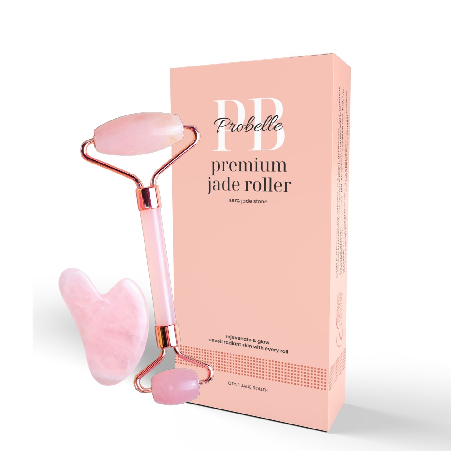 Probelle Premium Jade Roller with Gua sha (Rose Quartz)