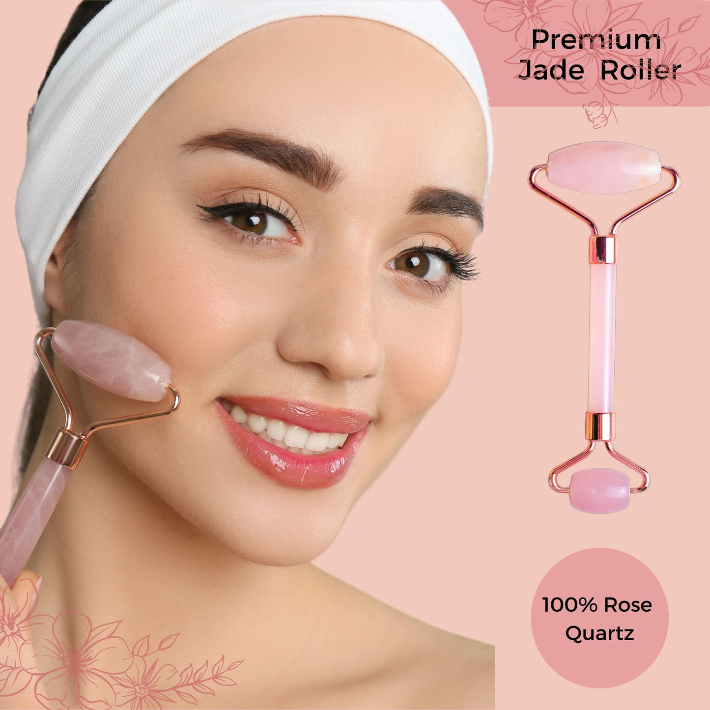 Probelle Premium Jade Roller with Gua sha (Rose Quartz)