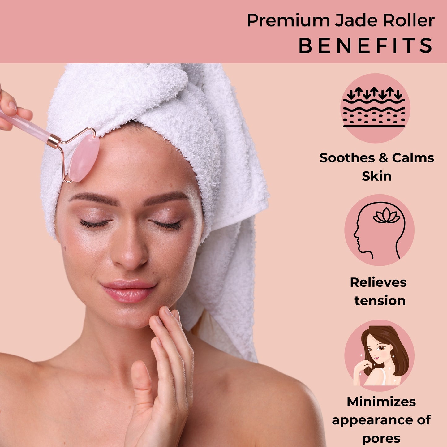 Probelle Premium Jade Roller with Gua sha (Rose Quartz)