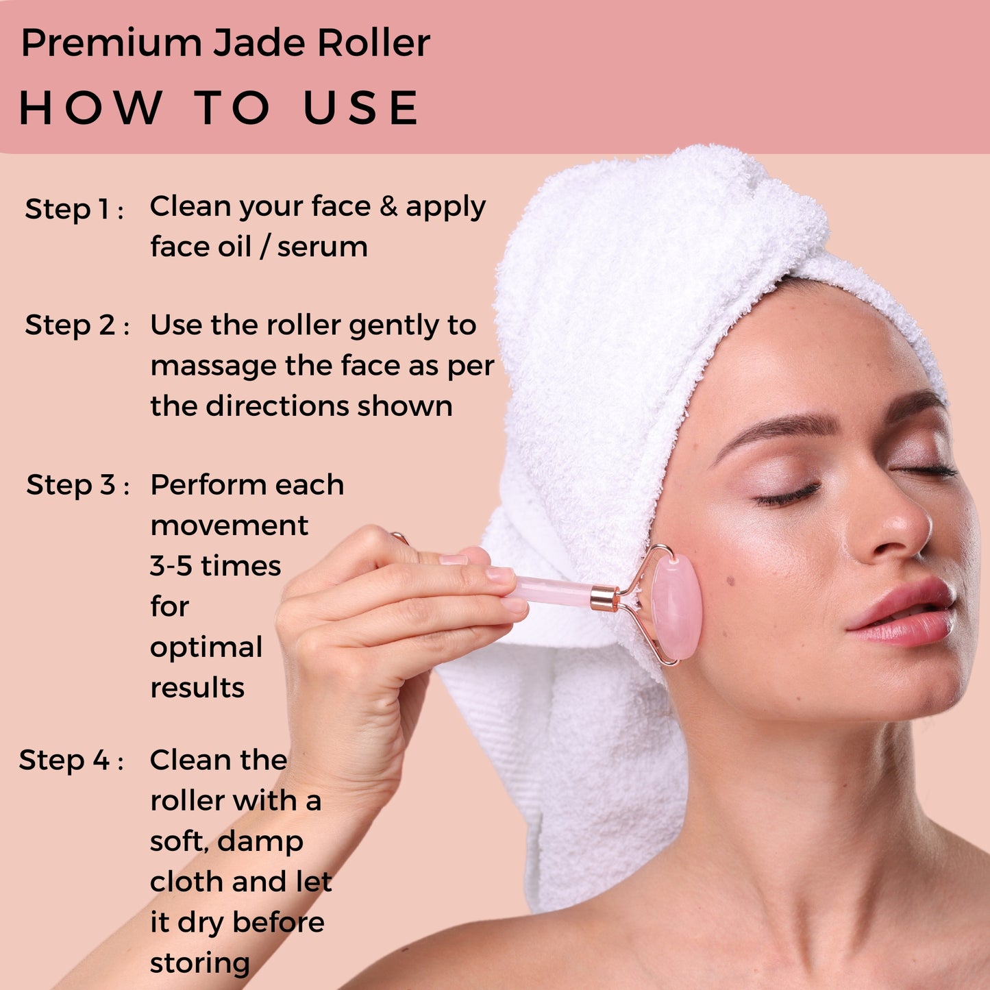 Probelle Premium Jade Roller with Gua sha (Rose Quartz)